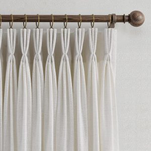 Cream-colored Memory Pleated Linen Curtains | Three-Pleat Construction | Light-Glowing Modern Home Decor